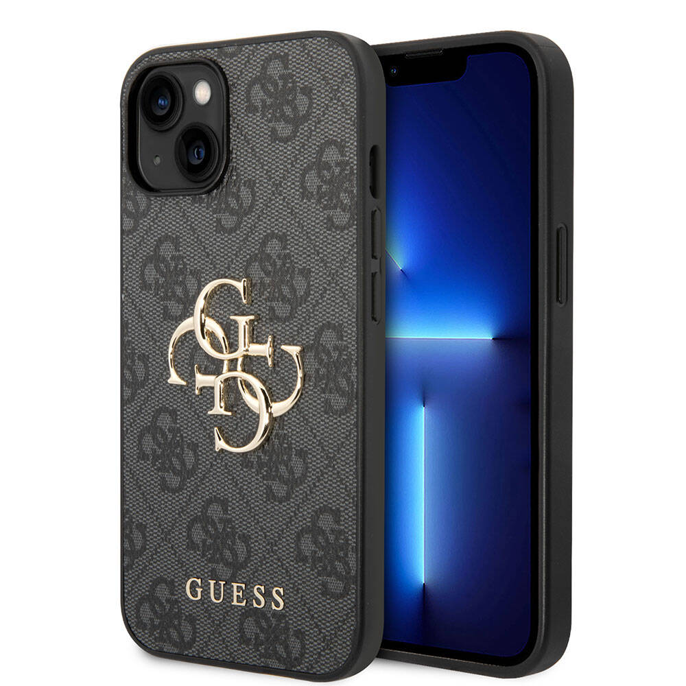 iPhone 15 Plus Kılıf Guess Orijinal Lisanslı PU Deri Yazı ve 4G Metal Logolu Desenli Kılıf