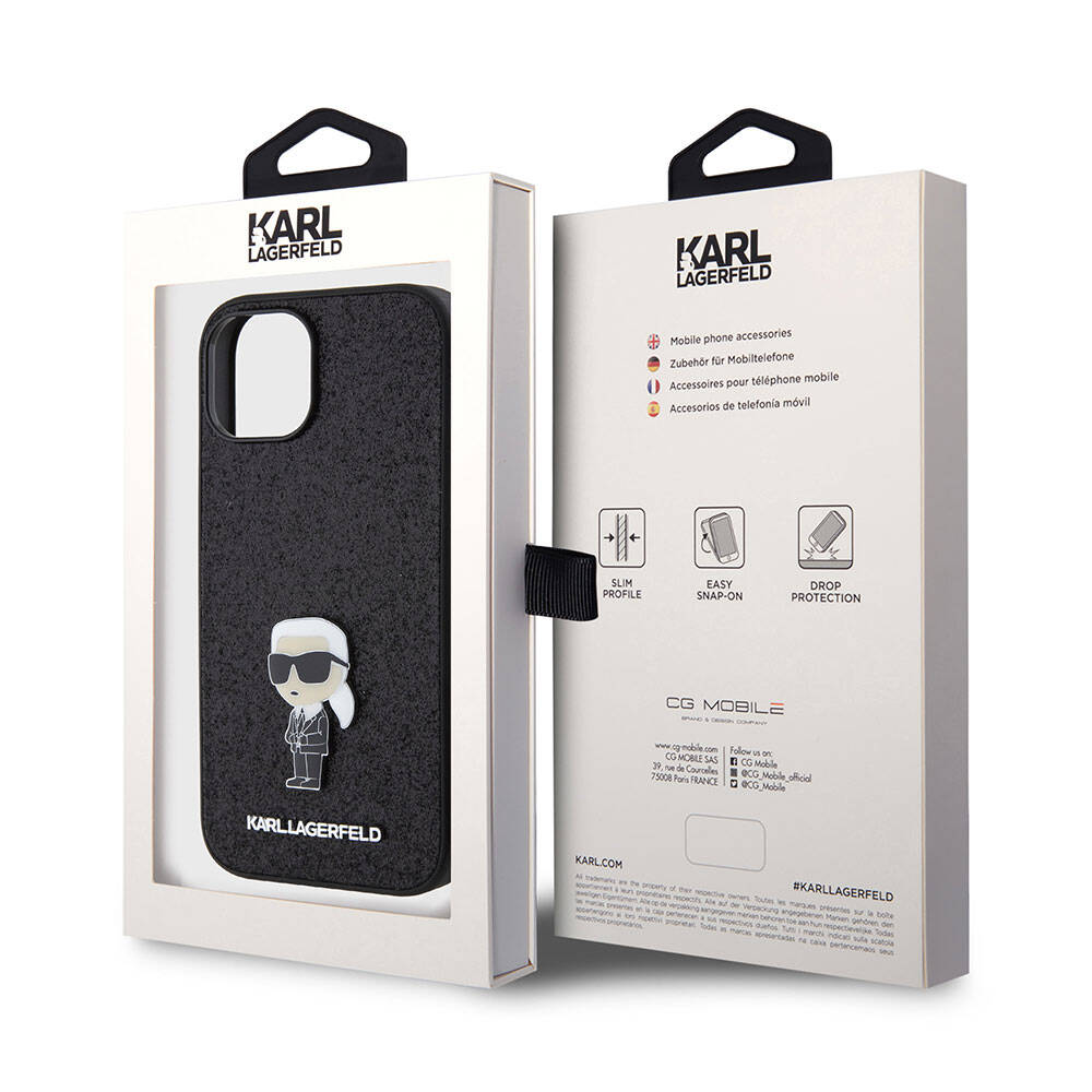 iPhone 15 Plus Kılıf Karl Lagerfeld İkonik Fixed Glitter Metal Logo orijinal Lisanslı Kılıf