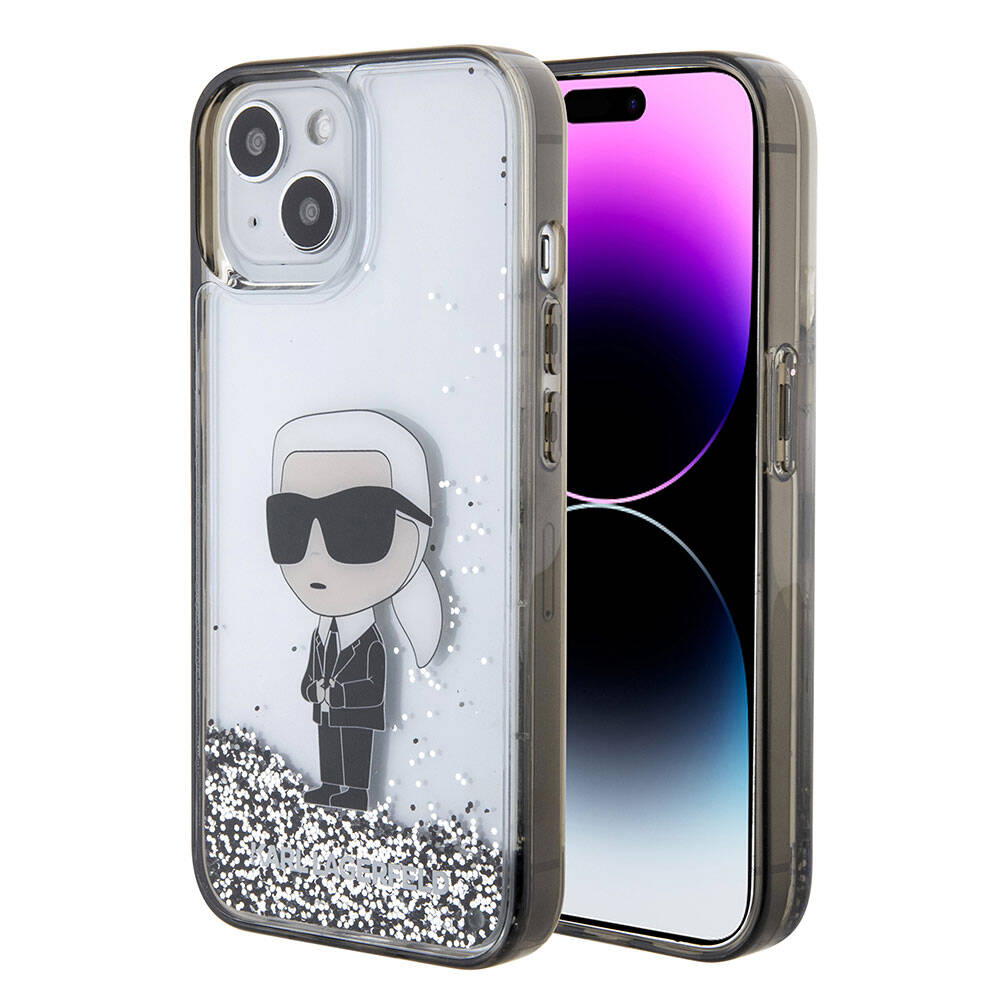iPhone 15 Plus Kılıf Karl Lagerfeld İkonik Sıvılı Glitter Orijinal Lisanslı Kılıf