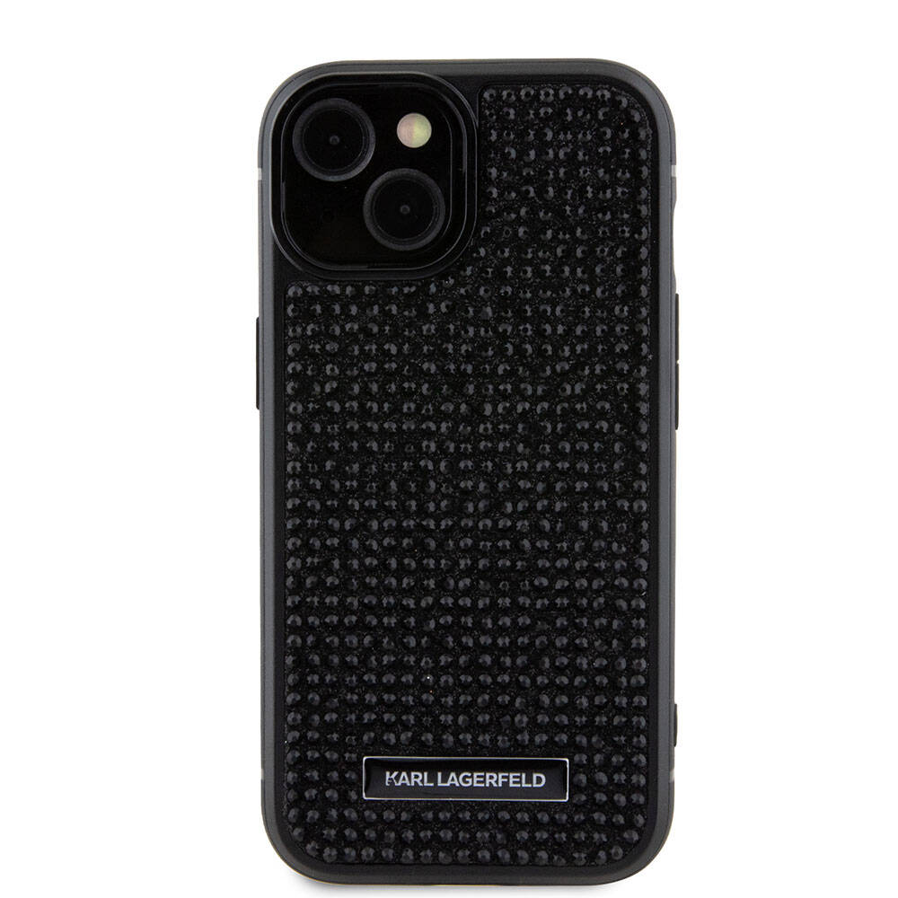 iPhone 15 Plus Kılıf Karl Lagerfeld Taşlı Metal Logo Orijinal Lisanslı Kılıf