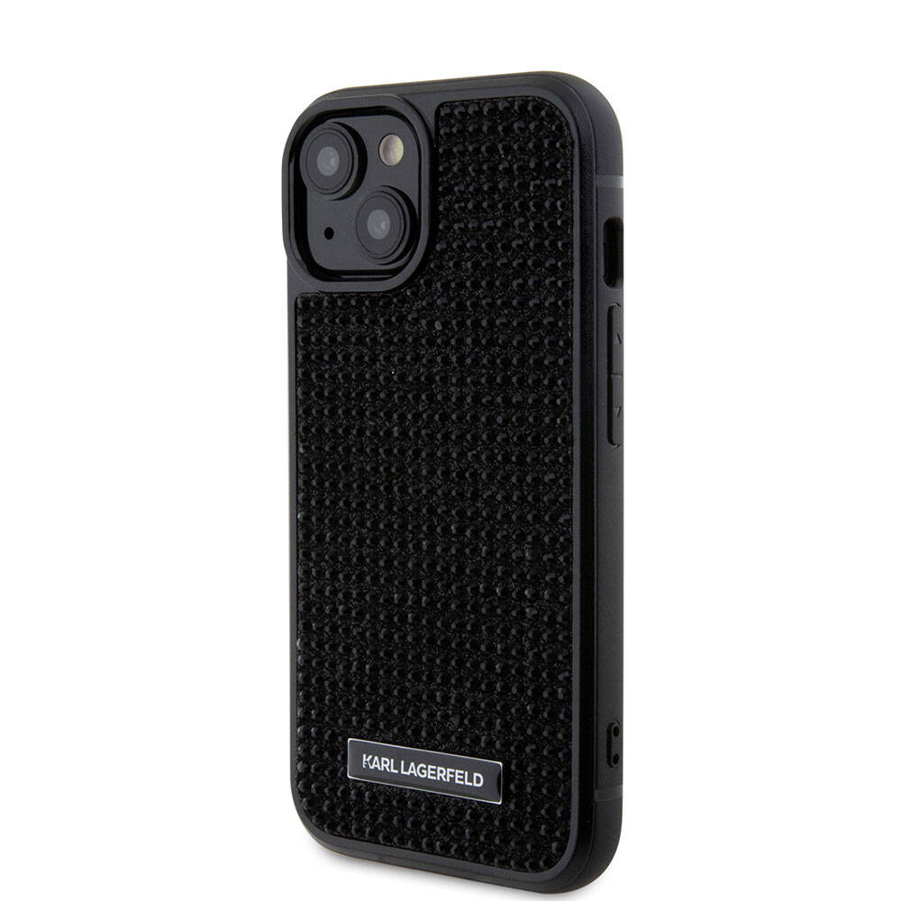 iPhone 15 Plus Kılıf Karl Lagerfeld Taşlı Metal Logo Orijinal Lisanslı Kılıf