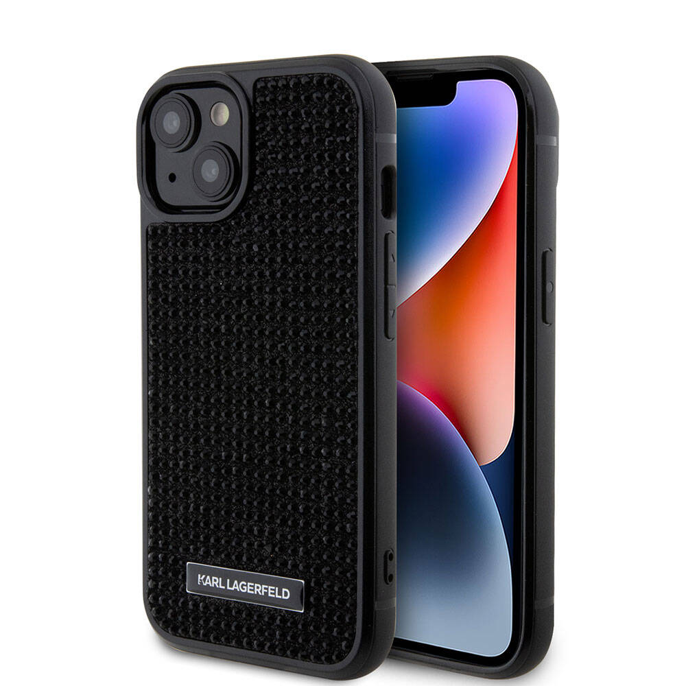 iPhone 15 Plus Kılıf Karl Lagerfeld Taşlı Metal Logo Orijinal Lisanslı Kılıf