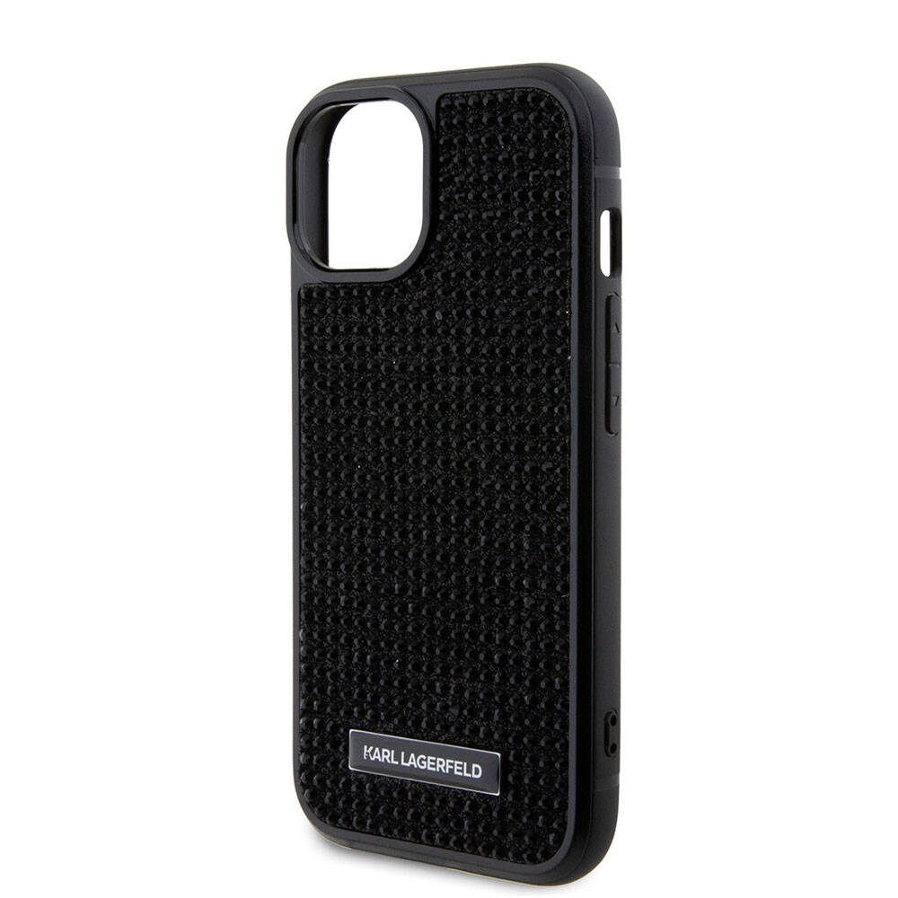 iPhone 15 Plus Kılıf Karl Lagerfeld Taşlı Metal Logo Orijinal Lisanslı Kılıf