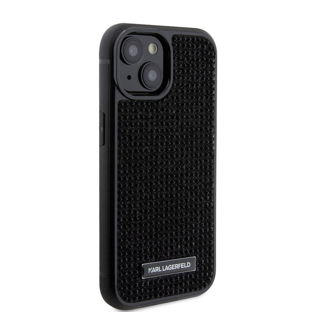 iPhone 15 Plus Kılıf Karl Lagerfeld Taşlı Metal Logo Orijinal Lisanslı Kılıf