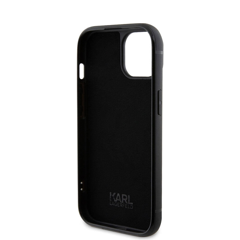 iPhone 15 Plus Kılıf Karl Lagerfeld Taşlı Metal Logo Orijinal Lisanslı Kılıf