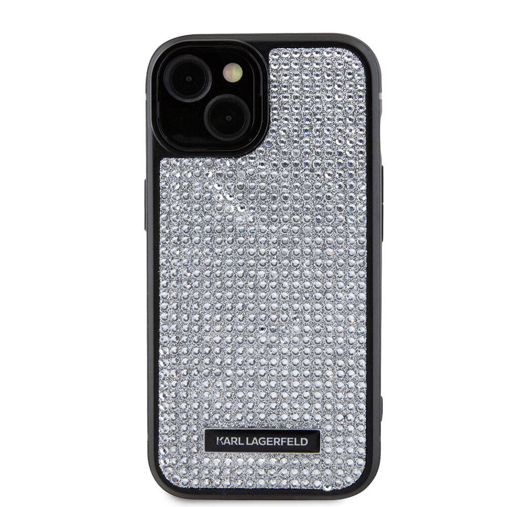 iPhone 15 Plus Kılıf Karl Lagerfeld Taşlı Metal Logo orijinal Lisanslı Kılıf
