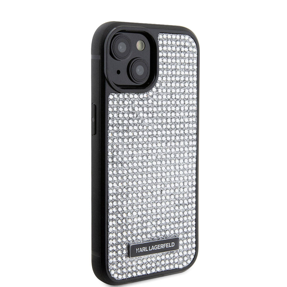 iPhone 15 Plus Kılıf Karl Lagerfeld Taşlı Metal Logo orijinal Lisanslı Kılıf