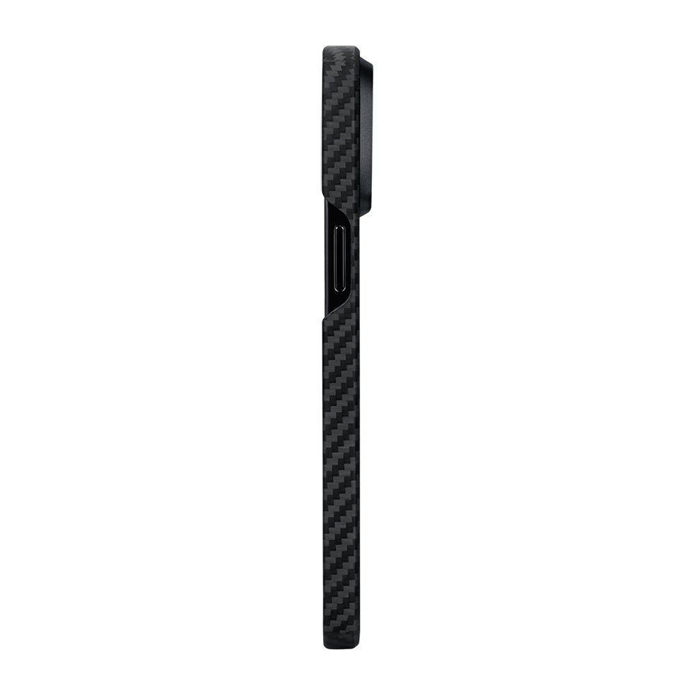 iPhone 15 Plus Kılıf M-safe Şarj Özellikli 1500D Aramid Karbon Fiber Pitaka Ultra-Slim Classic Serisi Black-Grey Twill Kılıf
