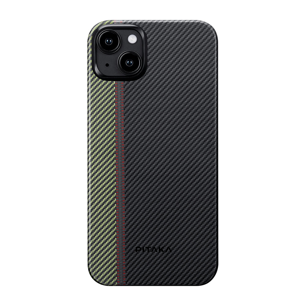 iPhone 15 Plus Kılıf M-safe Şarj Özellikli 600D Aramid Karbon Fiber Pitaka Tactile Woven Orchestra Serisi Overture Kılıf