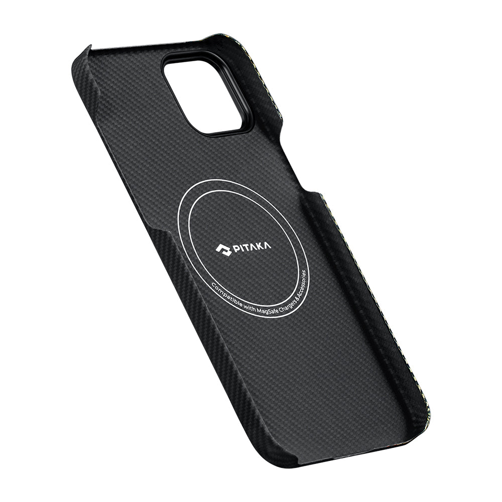 iPhone 15 Plus Kılıf M-safe Şarj Özellikli 600D Aramid Fiber Pitaka Tactile Woven Orchestra Serisi Overture Kılıf