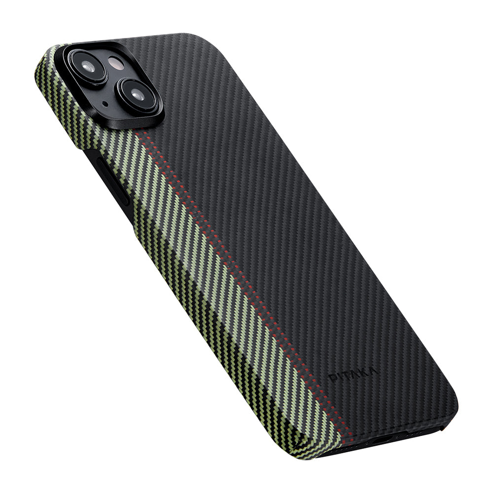 iPhone 15 Plus Kılıf M-safe Şarj Özellikli 600D Aramid Karbon Fiber Pitaka Tactile Woven Orchestra Serisi Overture Kılıf