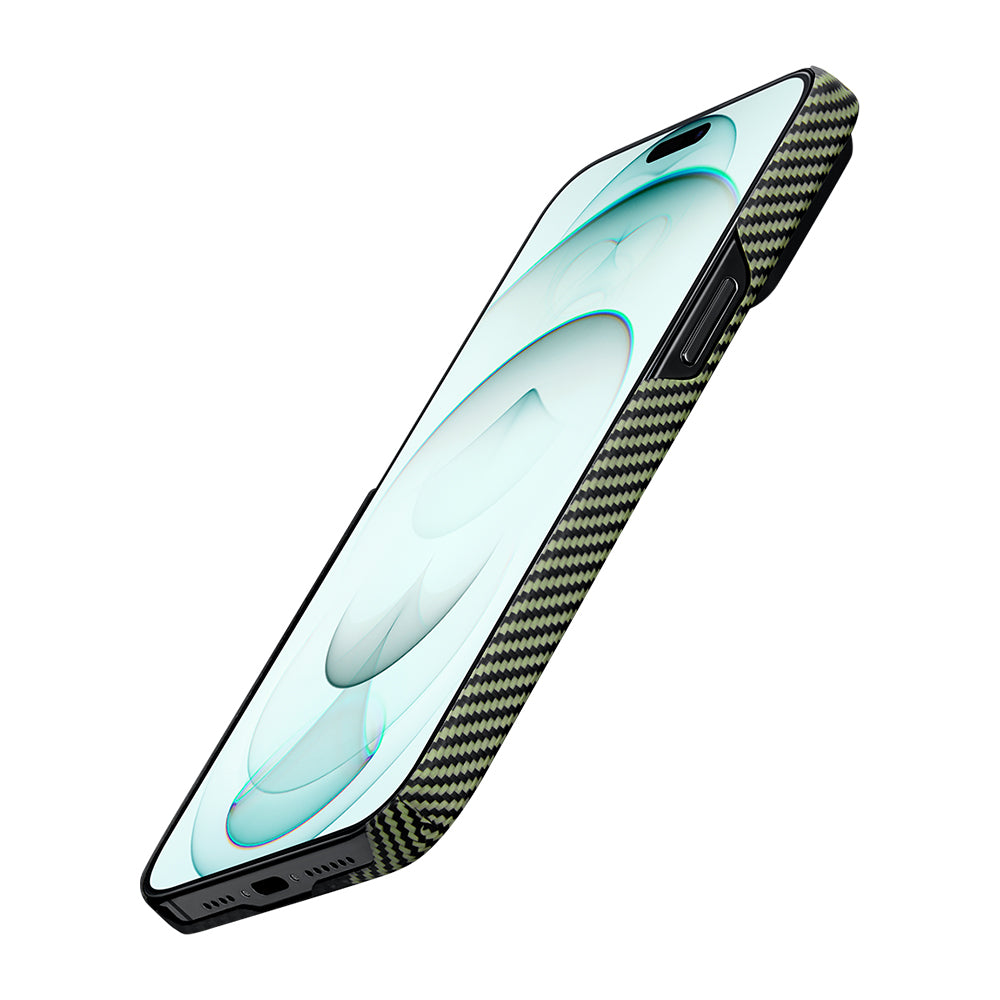 iPhone 15 Plus Kılıf M-safe Şarj Özellikli 600D Aramid Karbon Fiber Pitaka Tactile Woven Orchestra Serisi Overture Kılıf