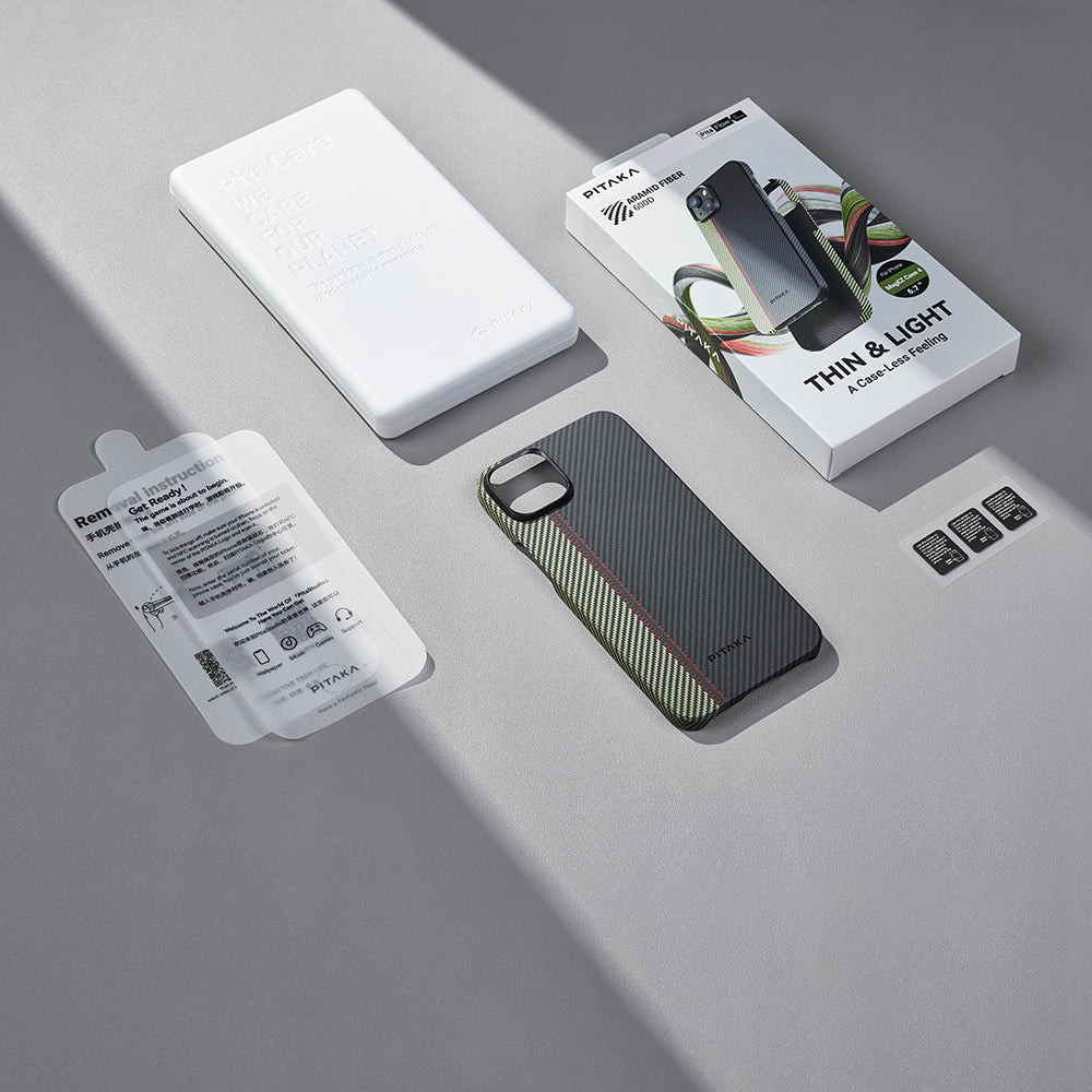 iPhone 15 Plus Kılıf M-safe Şarj Özellikli 600D Aramid Karbon Fiber Pitaka Tactile Woven Orchestra Serisi Overture Kılıf
