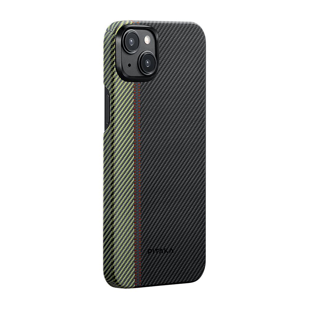iPhone 15 Plus Kılıf M-safe Şarj Özellikli 600D Aramid Karbon Fiber Pitaka Tactile Woven Orchestra Serisi Overture Kılıf