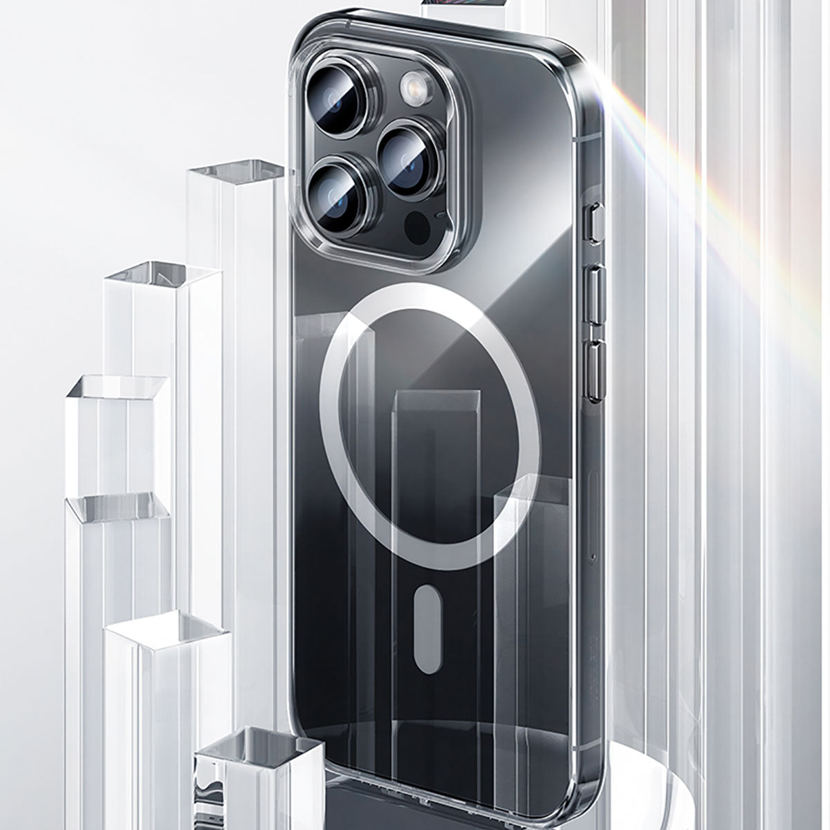 iPhone 15 Plus Kılıf M-safe Şarj Özellikli Benks Crystal Serisi Şeffaf Kılıf