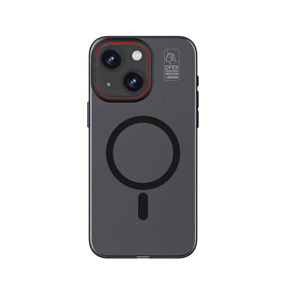 iPhone 15 Plus Kılıf M-safe Şarj Özellikli Standlı Metal Kamera Çerçeveli Mat Recci Glaze Serisi Kılıf