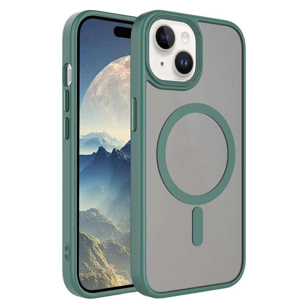 iPhone 15 Plus Kılıf Mat Arka Yüzey Wireless Şarj Özellikli Zore Flet M-safe Kılıf