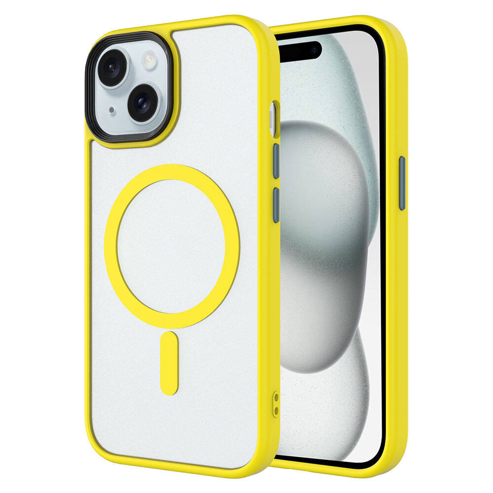 iPhone 15 Plus Kılıf Mat Arka Yüzey Wireless Şarj Özellikli Zore Flet M-safe Kılıf