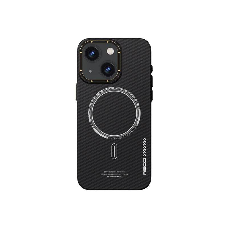 iPhone 15 Plus Kılıf Recci Machinist Serisi M-safe Şarj Özellikli Magnetik Karbon Kılıf
