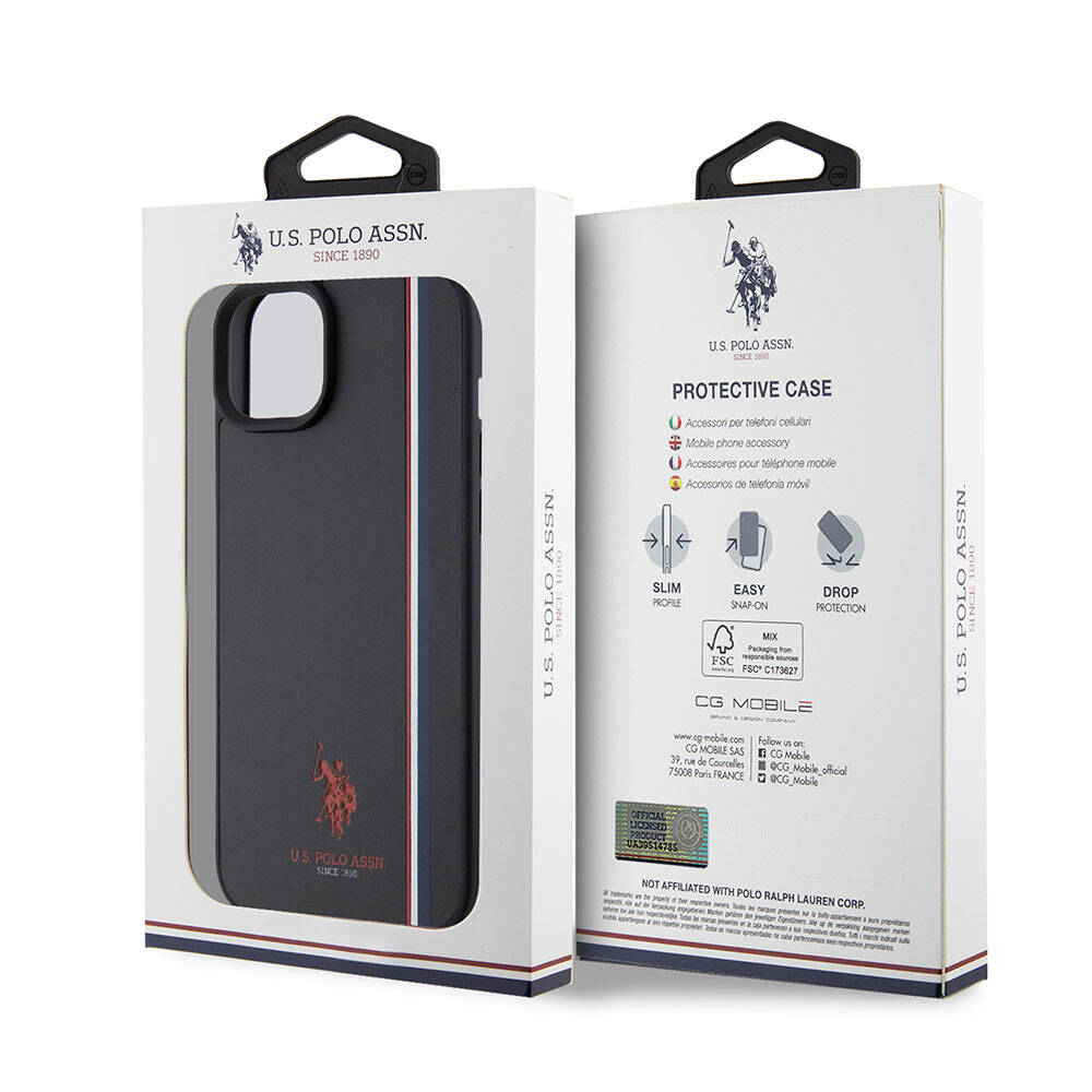 iPhone 15 Plus Kılıf U.S. Polo Assn. Orijinal Lisanslı Üç Renk Şerit Tasarımlı Baskı Logolu Kılıf