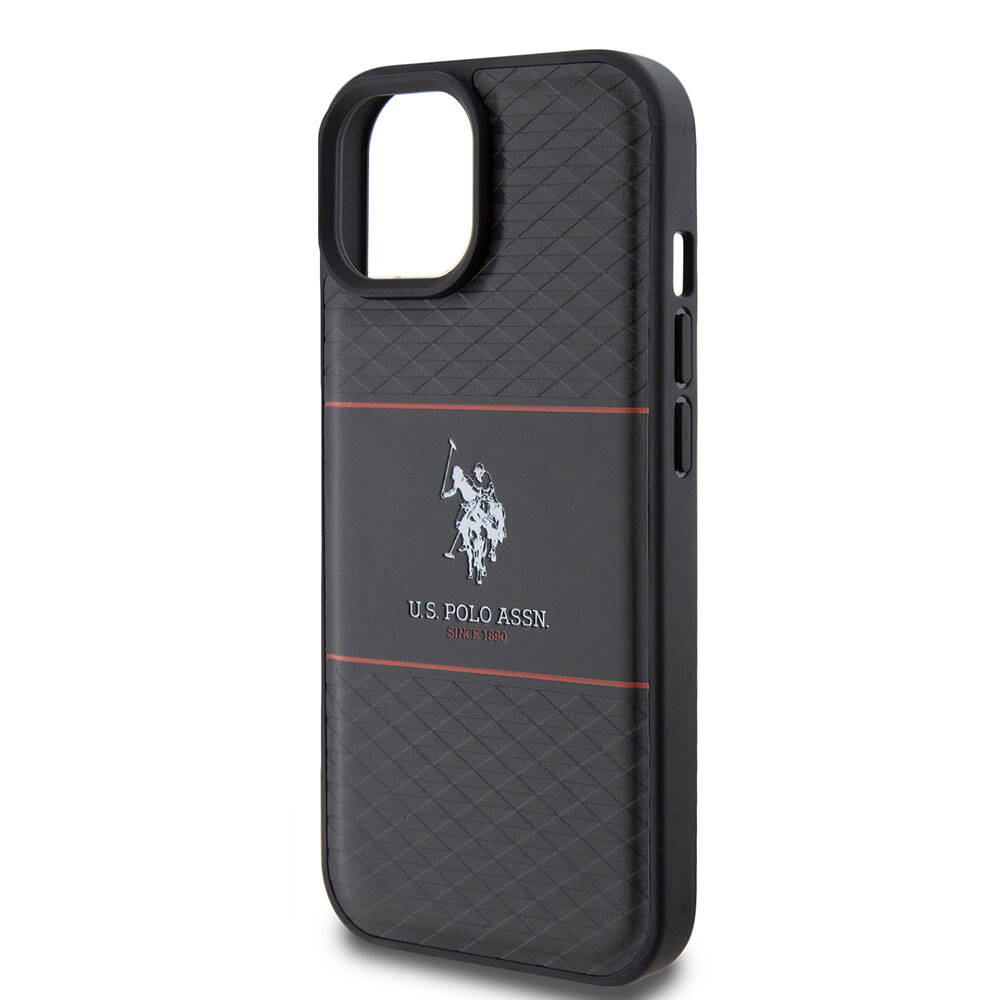 iPhone 15 Plus Kılıf U.S. Polo Assn. orijinal Lisanslı Deri Şeritli Logo Dizayn Kılıf