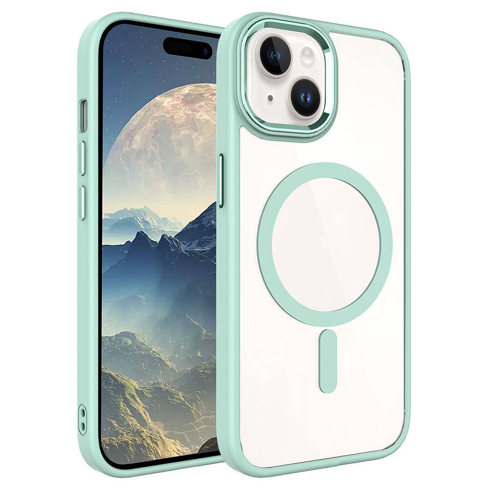 iPhone 15 Plus Kılıf Wireless Şarj Özellikli Zore Krom M-safe Silikon Kılıf