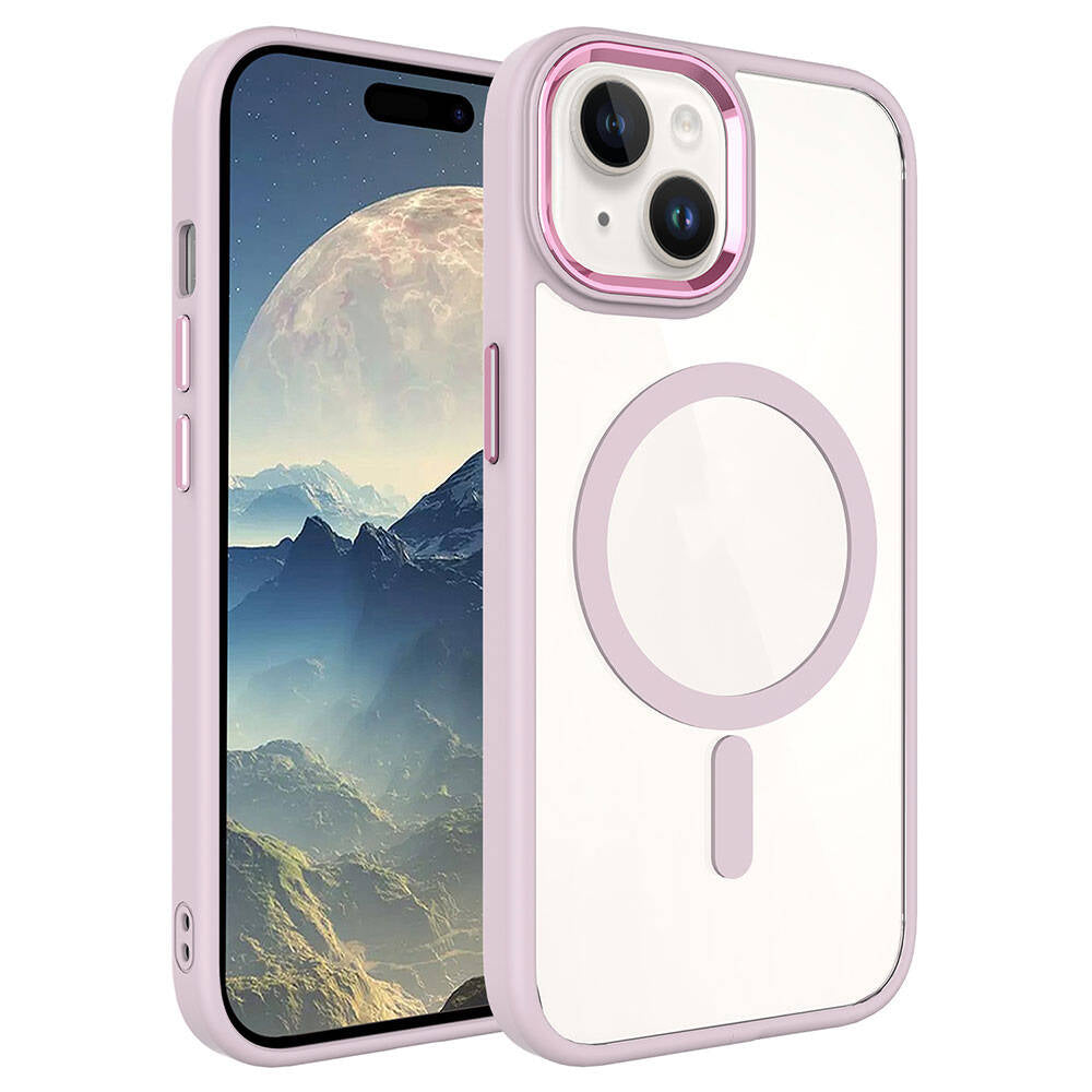 iPhone 15 Plus Kılıf Wireless Şarj Özellikli Zore Krom M-safe Silikon Kılıf