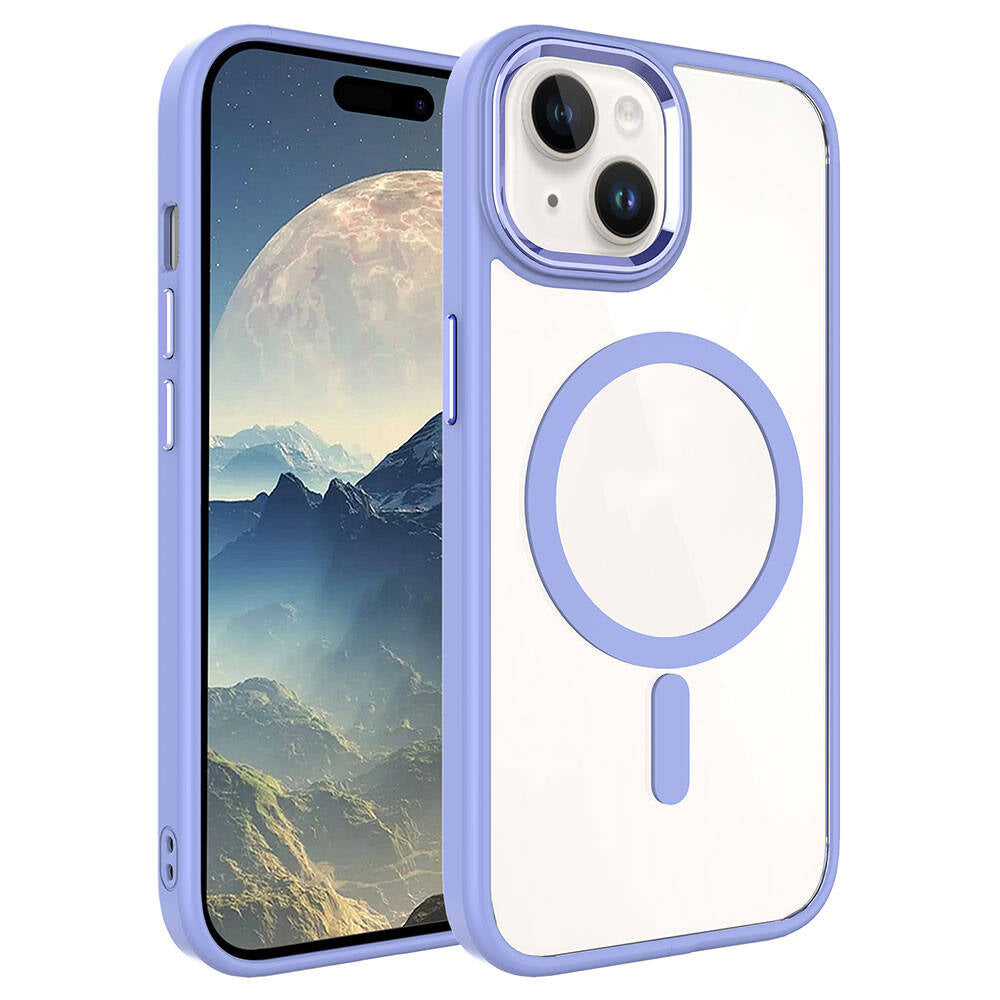 iPhone 15 Plus Kılıf Wireless Şarj Özellikli Zore Krom M-safe Silikon Kılıf