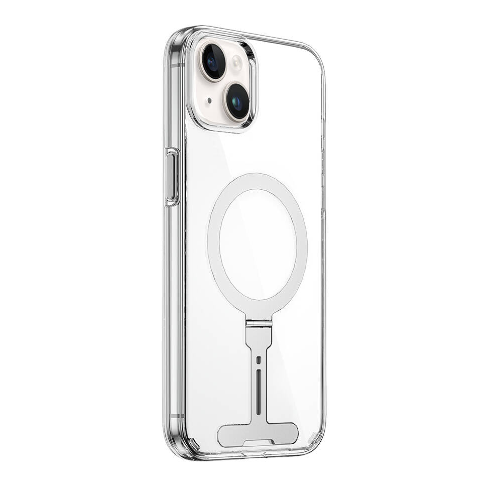 iPhone 15 Plus Kılıf Wiwu FYY-014 M-safe Şarj Özellikli Alüminyum Alaşım Metal Standlı Şeffaf Kılıf