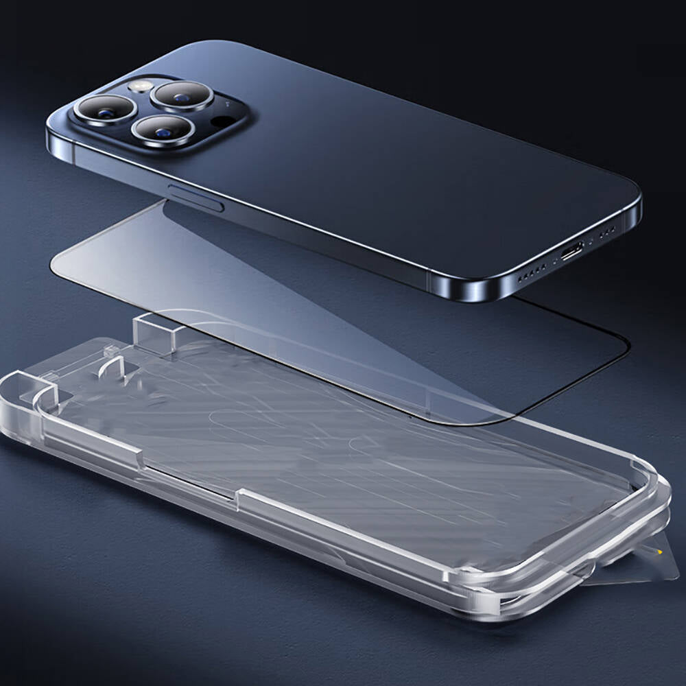iPhone 15 Plus Wiwu SQ-008 Oleofobik Easy Install Darbeye Karşı Dayanıklı Temperli Cam Ekran Koruyucu + Kolay Uygulama Aparatlı
