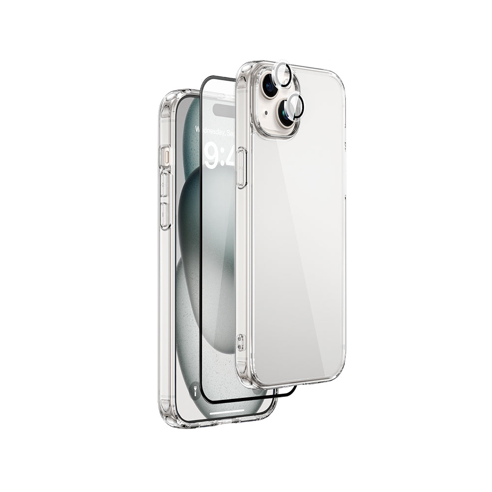 iPhone 15 Plus Wiwu Wi-IP001 Kılıf Ekran Koruyucu Kamera Lensi 3in1 Koruma Seti