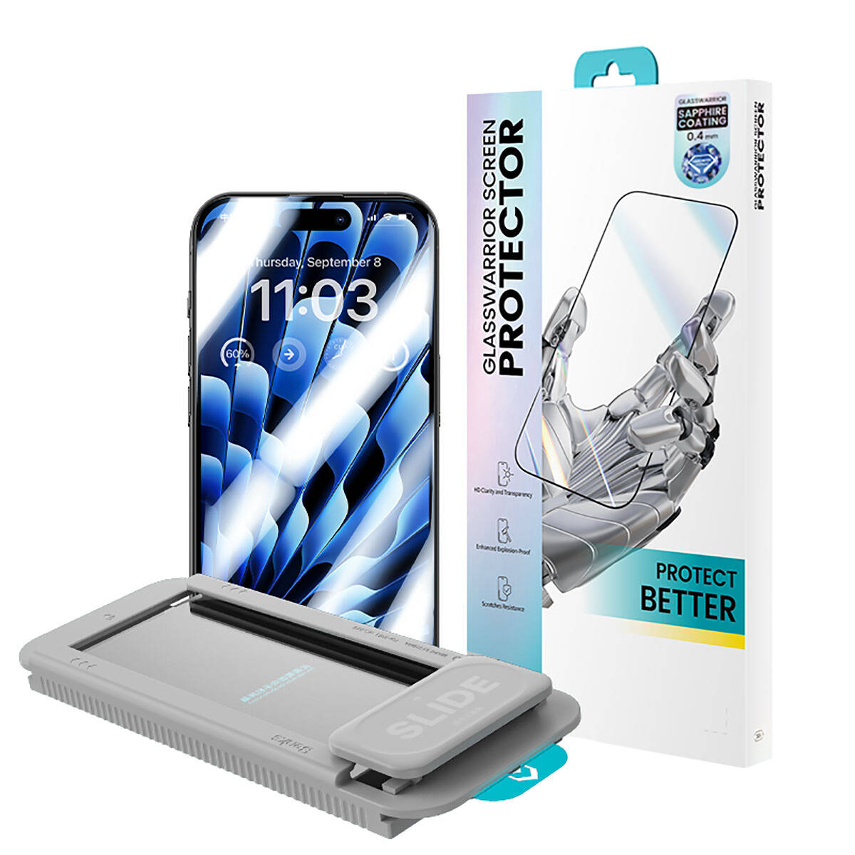 iPhone 15 Pro Benks Glass Warrior Safir Coating Ekran Koruyucu + Kolay Uygulama Aparatlı