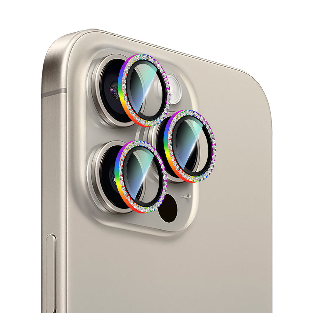 iPhone 15 Pro CaseWorld Alloy Sparkling Diamond Serisi Taşlı Lens Koruyucu