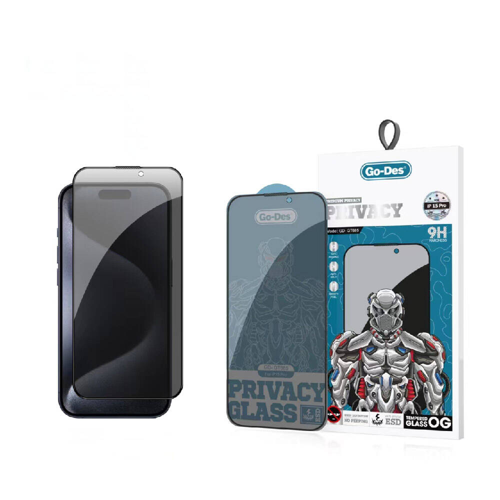 iPhone 15 Pro Go Des 9D Full Cover Privacy Temperli Cam Ekran Koruyucu