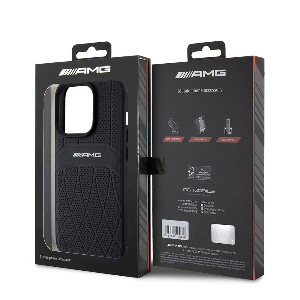 iPhone 15 Pro Kılıf AMG Orijinal Lisanslı M-safe Şarj Özellikli Delikli Deri Kıvrımlı Çizgili Kılıf