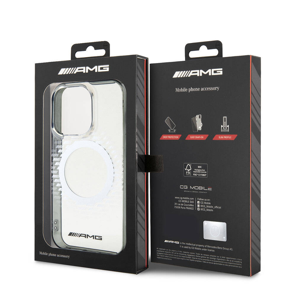 iPhone 15 Pro Kılıf AMG Orijinal Lisanslı M-safe Şarj Özellikli Transparan Dörtgen Desenli Kılıf