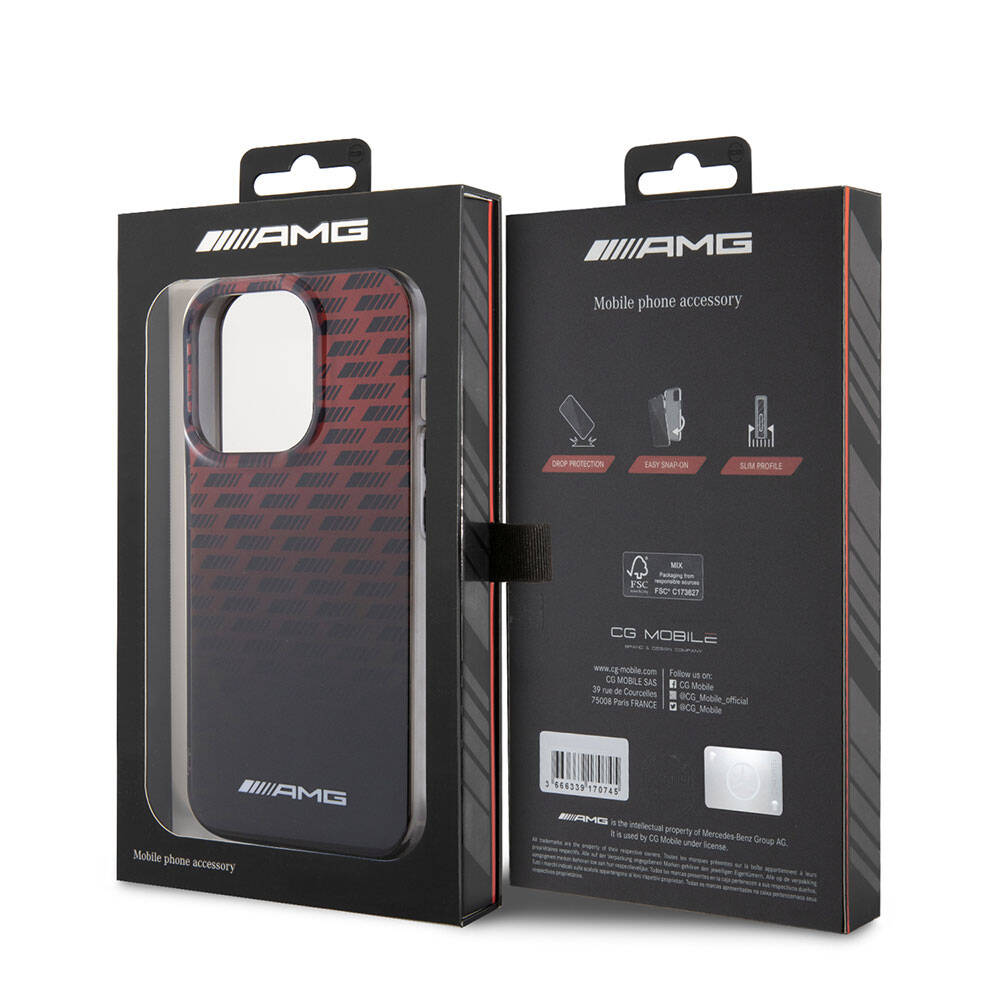 iPhone 15 Pro Kılıf AMG orijinal Lisanslı Çift Katmanlı Küçük Logolu Dörtgen Şerit Desenli Kılıf