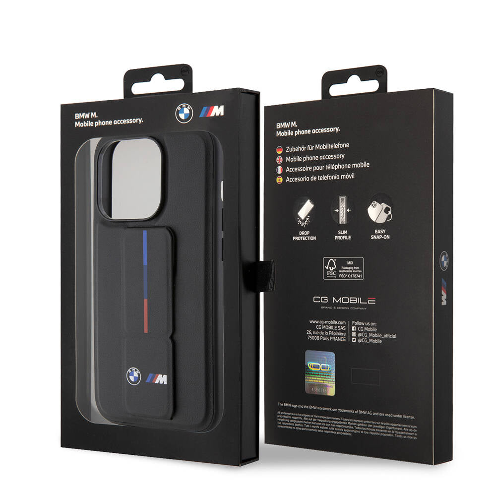 iPhone 15 Pro Kılıf BMW Orijinal Lisanslı M Şerit ve Logolu Standlı Kılıf