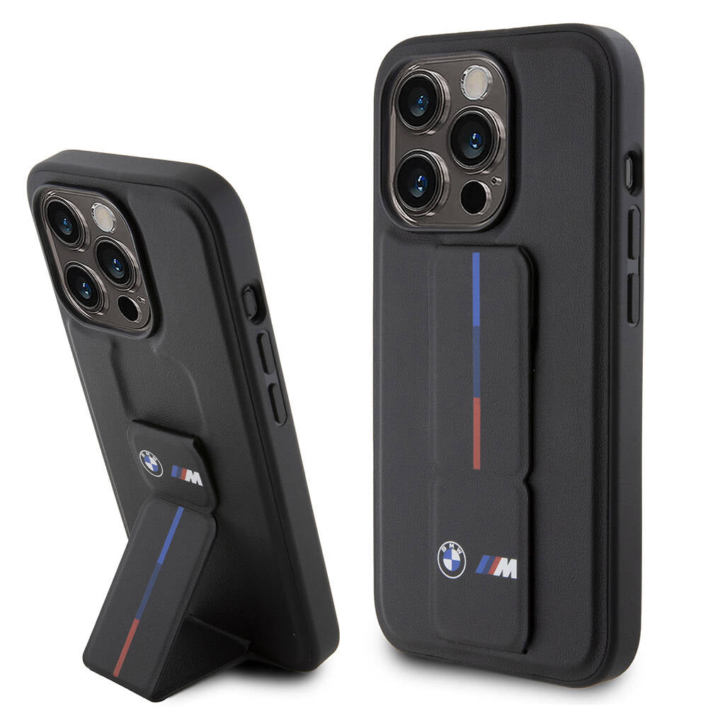iPhone 15 Pro Kılıf BMW Orijinal Lisanslı M Şerit ve Logolu Standlı Kılıf