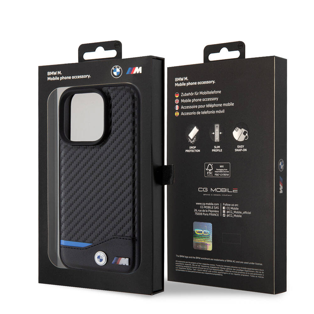 iPhone 15 Pro Kılıf BMW Orijinal Lisanslı M-safe Şarj Özellikli M Logolu PU Karbon Kılıf