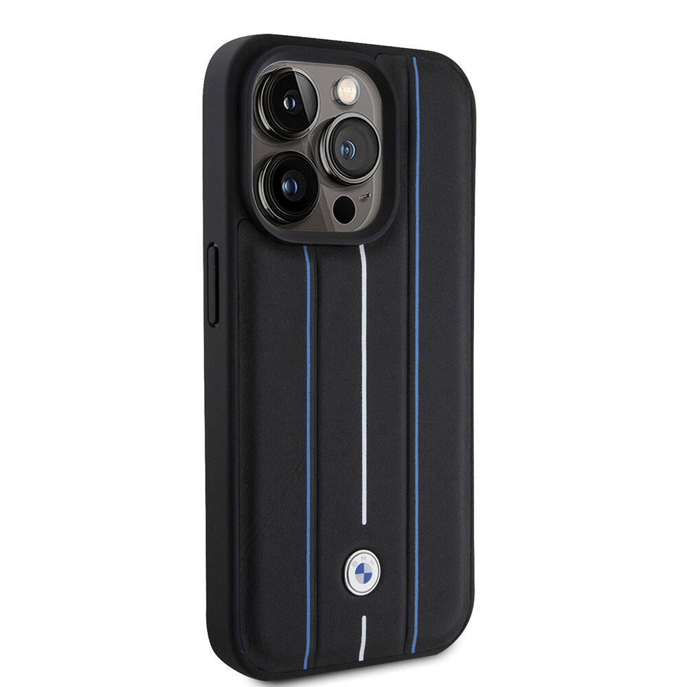 iPhone 15 Pro Kılıf BMW Deri Görünümlü Blue Lines Orijinal Lisanslı Kılıf