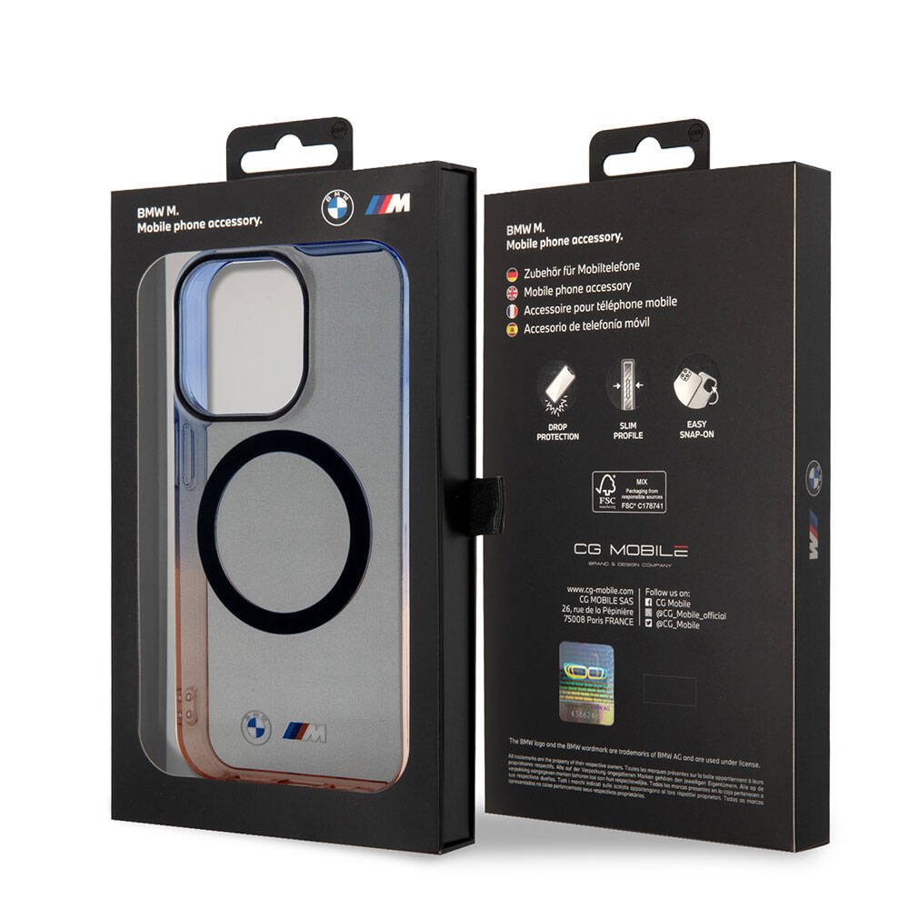 iPhone 15 Pro Kılıf BMW M-safe Şarj Özellikli Transparan Renkli Çerçeveli Orijinal Lisanslı Kılıf