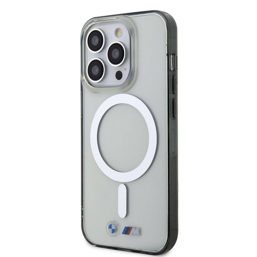 iPhone 15 Pro Kılıf BMW M-safe Şarj Özellikli Transparan Silver Ring Orijinal Lisanslı Kılıf