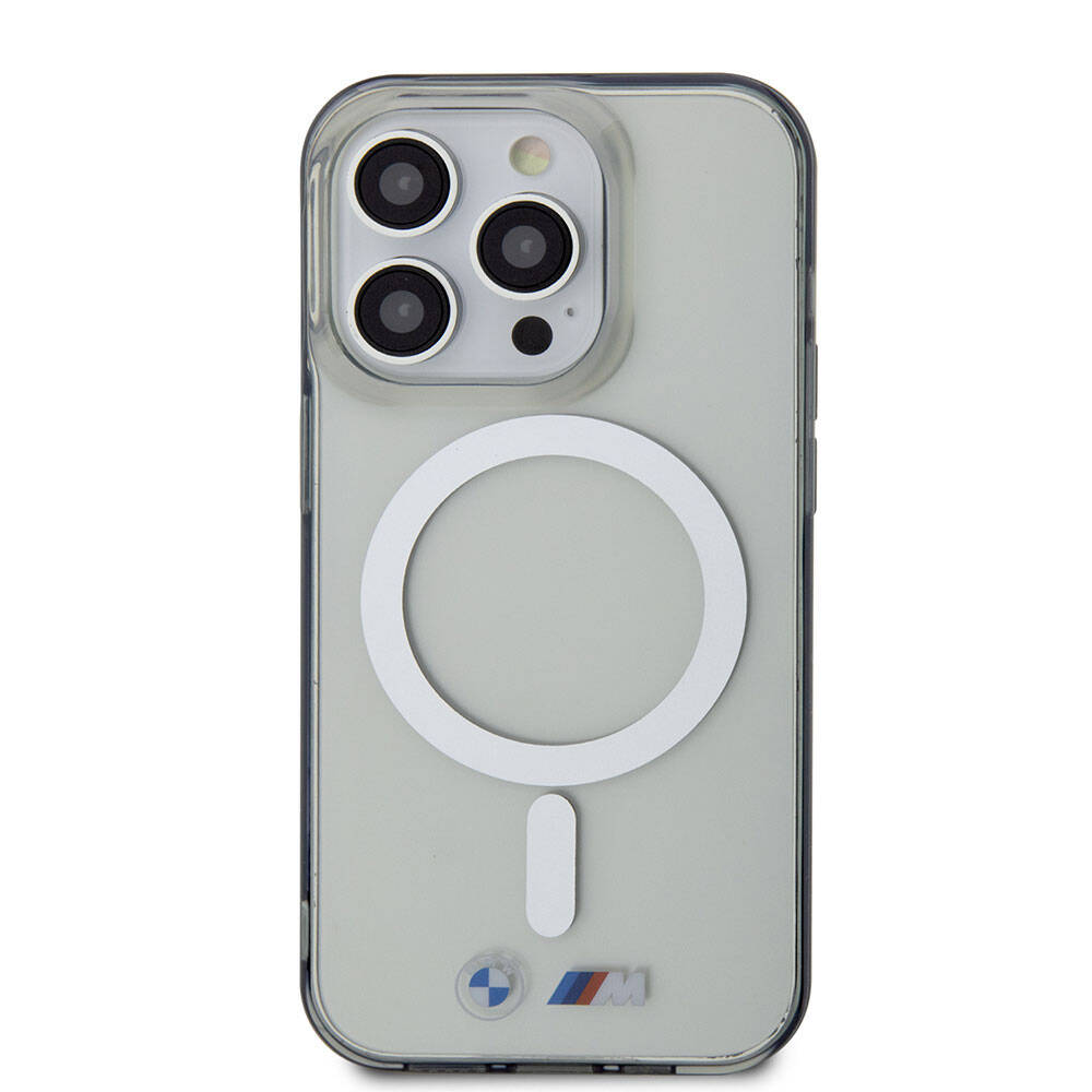 iPhone 15 Pro Kılıf BMW M-safe Şarj Özellikli Transparan Silver Ring Orijinal Lisanslı Kılıf