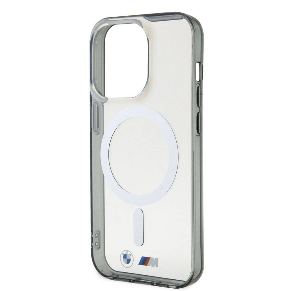 iPhone 15 Pro Kılıf BMW M-safe Şarj Özellikli Transparan Silver Ring Orijinal Lisanslı Kılıf