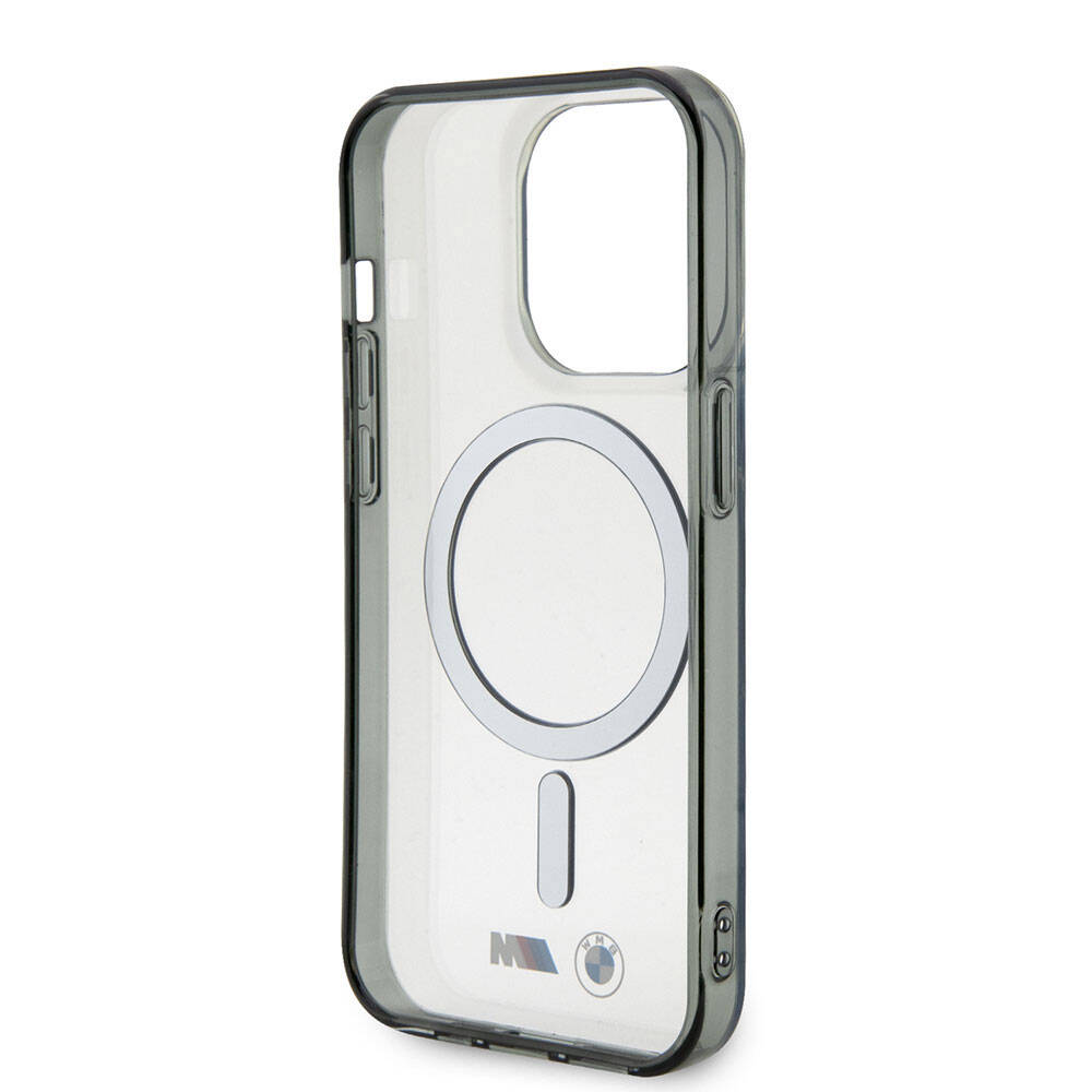 iPhone 15 Pro Kılıf BMW M-safe Şarj Özellikli Transparan Silver Ring Orijinal Lisanslı Kılıf