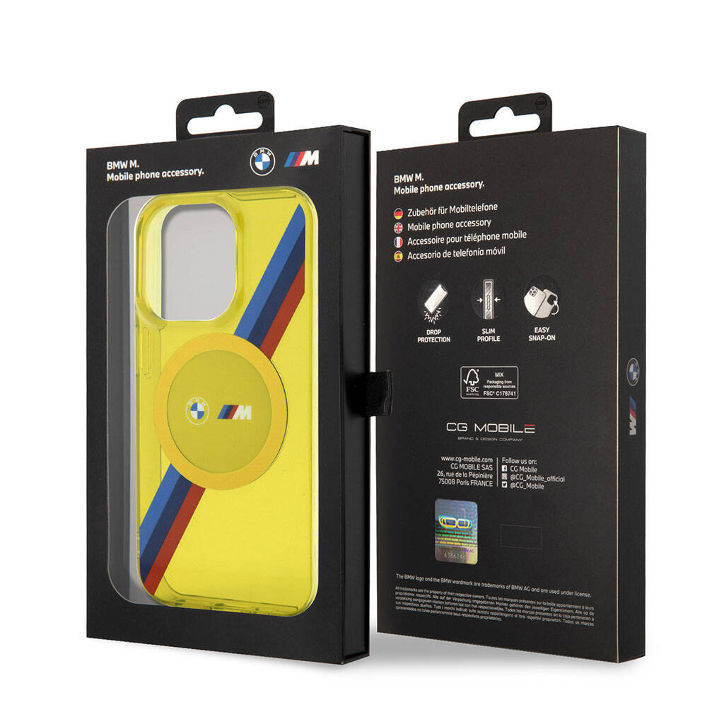 iPhone 15 Pro Kılıf BMW M-safe Şarj Özellikli Transparan Tricolor Stripes Orijinal Lisanslı Kılıf