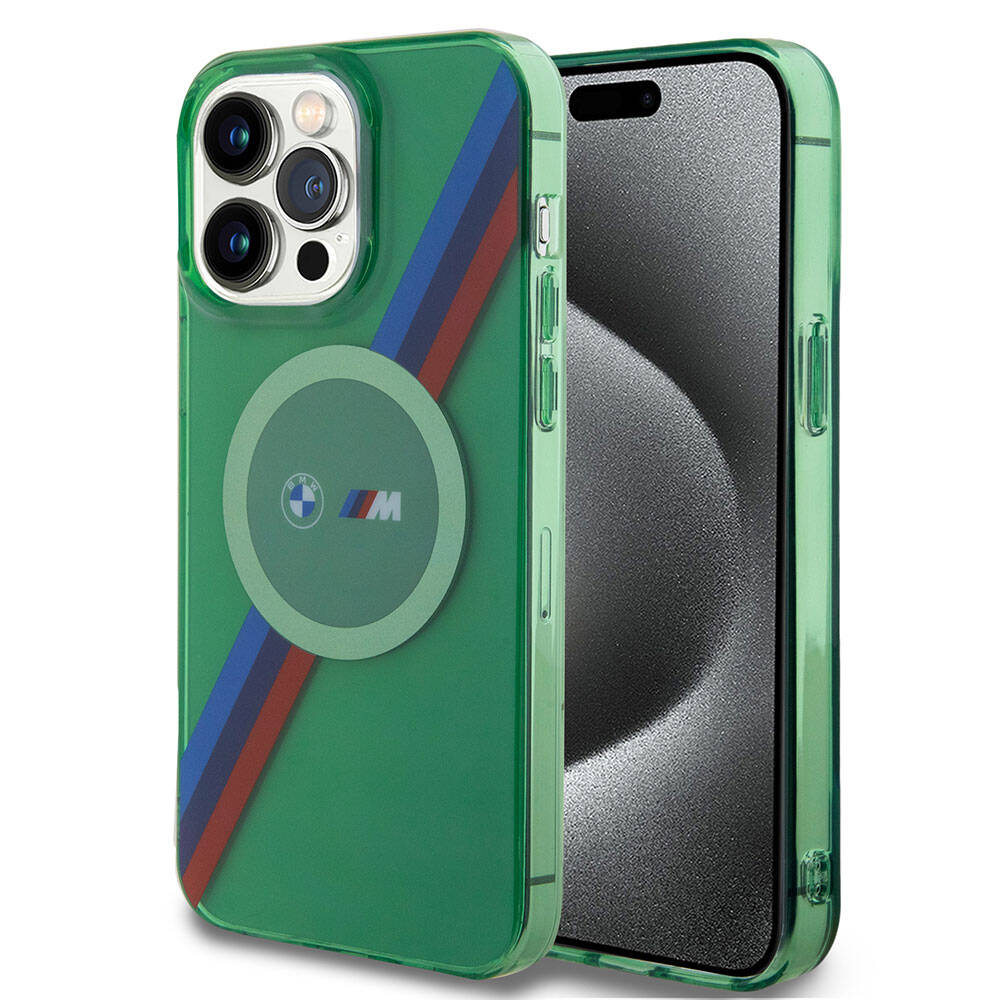 iPhone 15 Pro Kılıf BMW M-safe Şarj Özellikli Transparan Tricolor Stripes Orijinal Lisanslı Kılıf