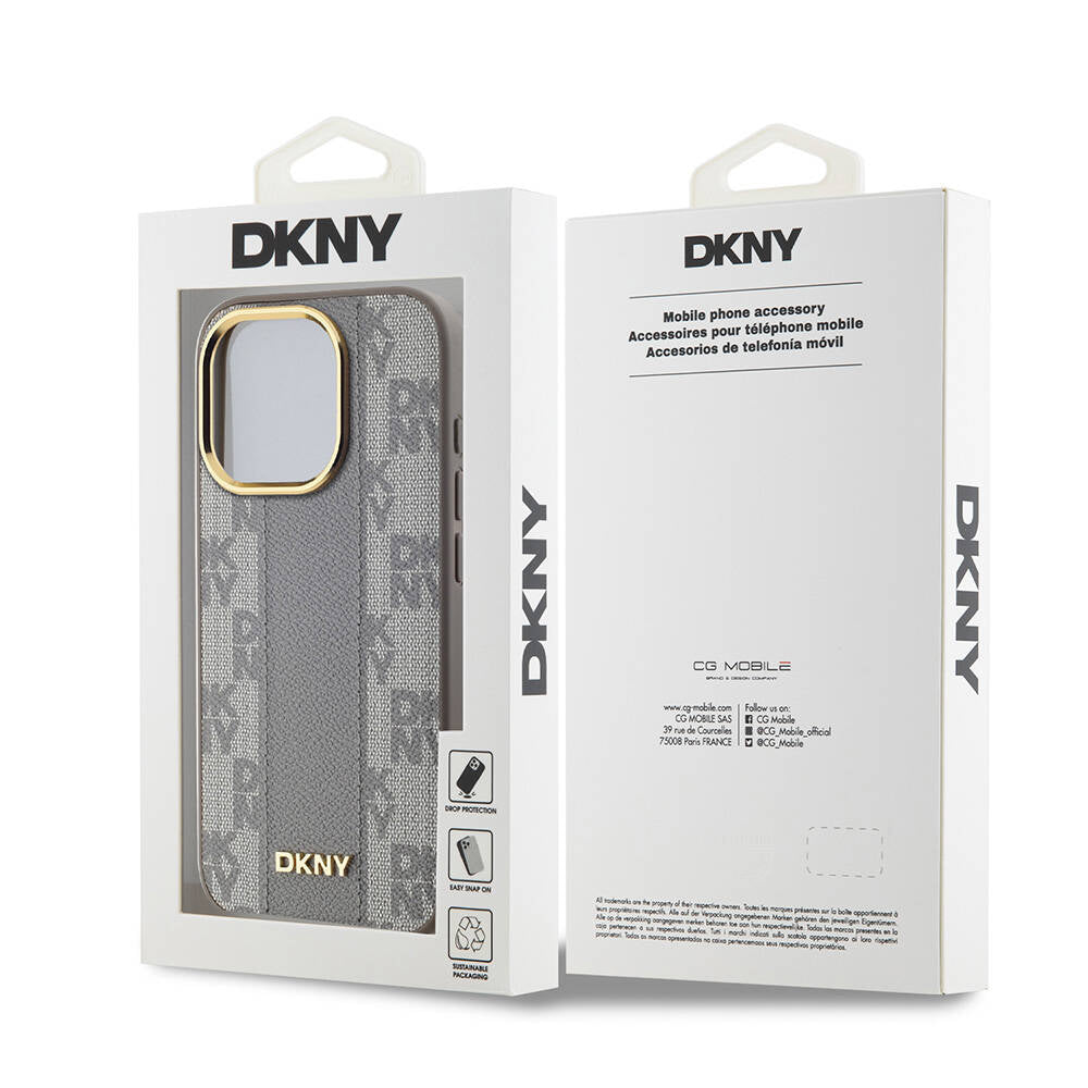 iPhone 15 Pro Kılıf DKNY orijinal Lisanslı M-safe Şarj Özellikli 3D Yazılı Checkered Pattern Kılıf