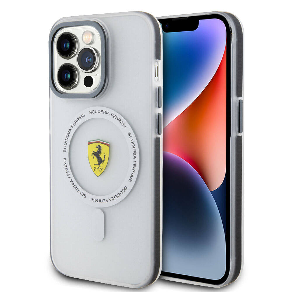 iPhone 15 Pro Kılıf Ferrari Orijinal Lisanslı M-safe Şarj Özellikli Kontrast Bumper SF Ring Kılıf